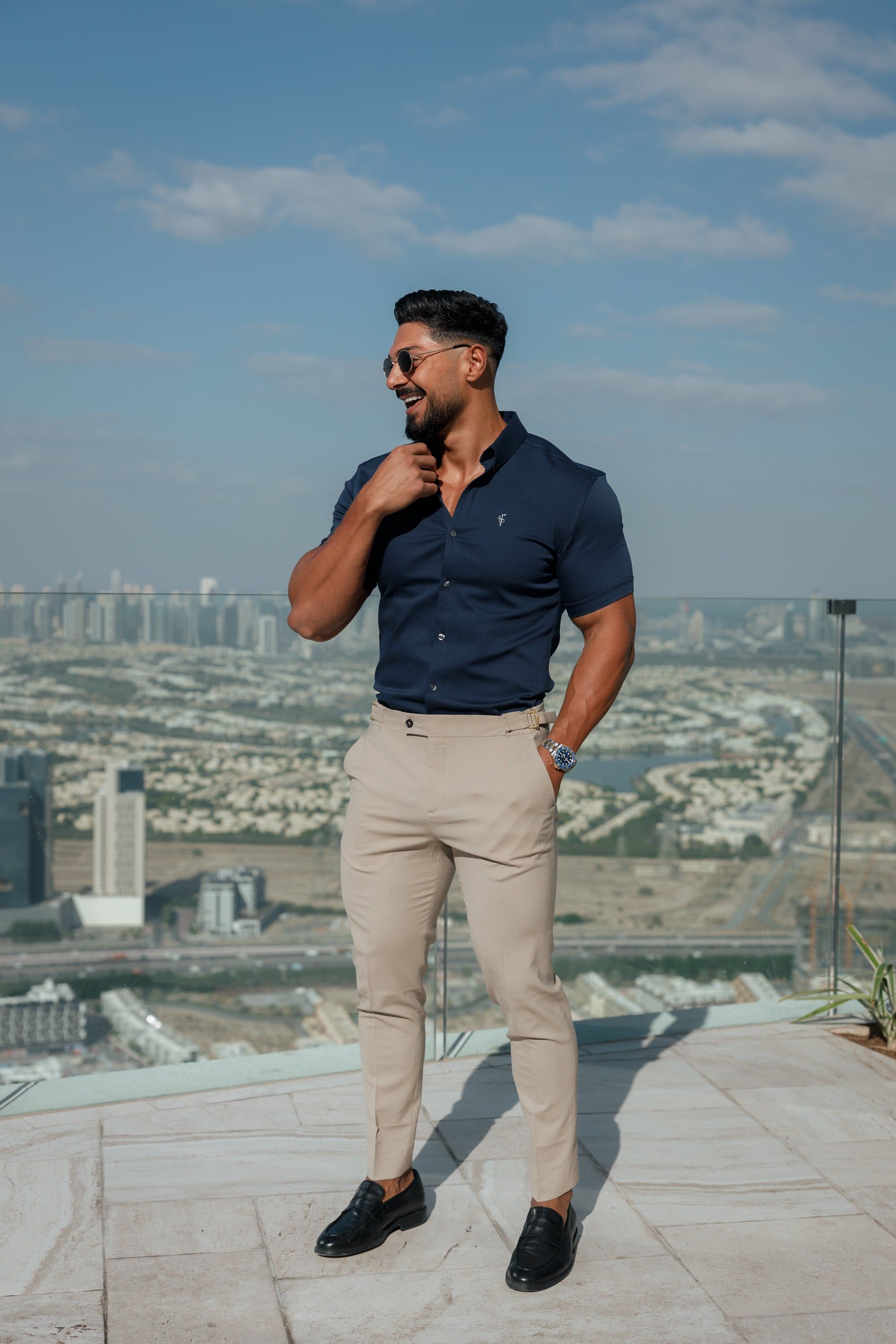 Father Sons Super Slim Stretch New Navy Denim Short Sleeve With Button Down Collar - FS1019 sold by Father Sons product image thumbnail 3