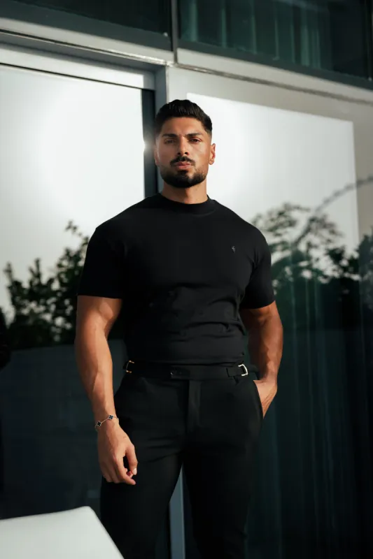 Father Sons Ribbed High Neck Crew Short Sleeve Black / Black Metal Emblem - FSH1004 sold by Father Sons