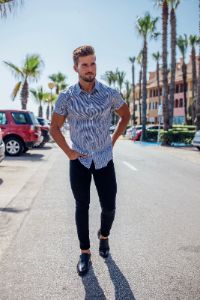 Father Sons Super Slim Stretch Black Gingham Short Sleeve (Grey Emblem) - FS578 sold by Father Sons