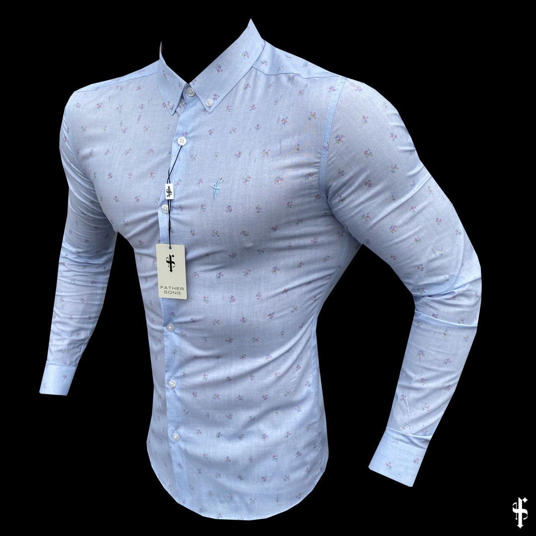 Father Sons Super Slim Stretch Light Blue Multi Floral Print Long Sleeve - FS668 sold by Father Sons product image thumbnail 2