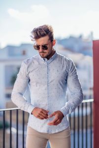 Father Sons Super Slim Stretch Light Blue Multi Floral Print Long Sleeve - FS668 sold by Father Sons
