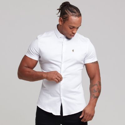Father Sons Slim Sateen Classic White with Khaki Embroidery - FS402 (LAST CHANCE) sold by Father Sons
