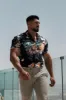 Father Sons Super Slim Stretch Black Mixed Lily Floral Print Short Sleeve with Button Down Collar - FS855 sold by Father Sons