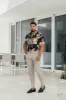 Father Sons Super Slim Stretch Black Mixed Lily Floral Print Short Sleeve with Button Down Collar - FS855 sold by Father Sons
