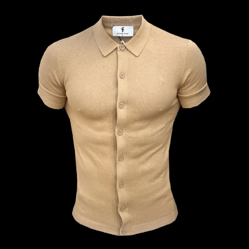 Father Sons Classic Plain Coffee Knitted Button Through Polo Short Sleeve - FSN163 sold by Father Sons