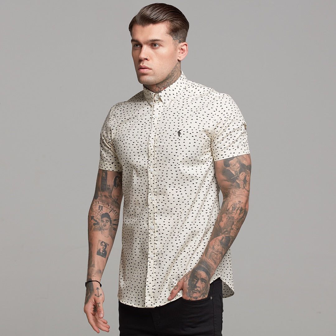 Father Sons Super Slim Stretch Classic Cream and Black Poly Print - FS471 sold by Father Sons