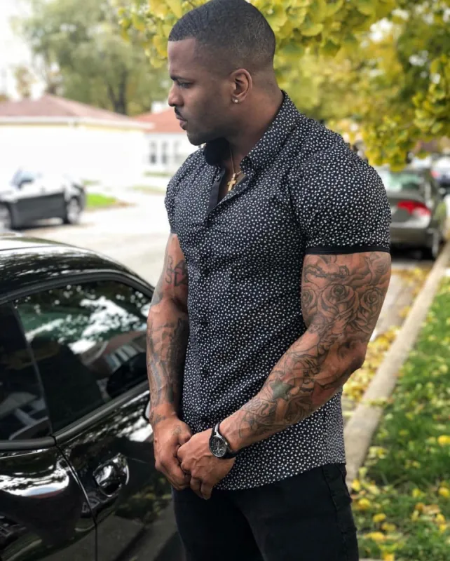 Father Sons Super Slim Stretch Black & White Dandy Print Short Sleeve FS416 sold by Father Sons