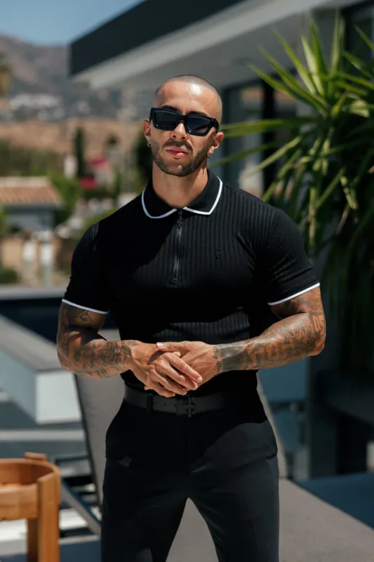 FS Classic Black Ribbed Zip Polo with Contrast Short Sleeve - FSH1103 sold by Father Sons
