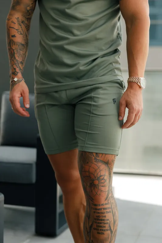 Father Sons Scuba Olive / Black Elasticated Drawstring Pintuck Shorts - FSH1113 sold by Father Sons