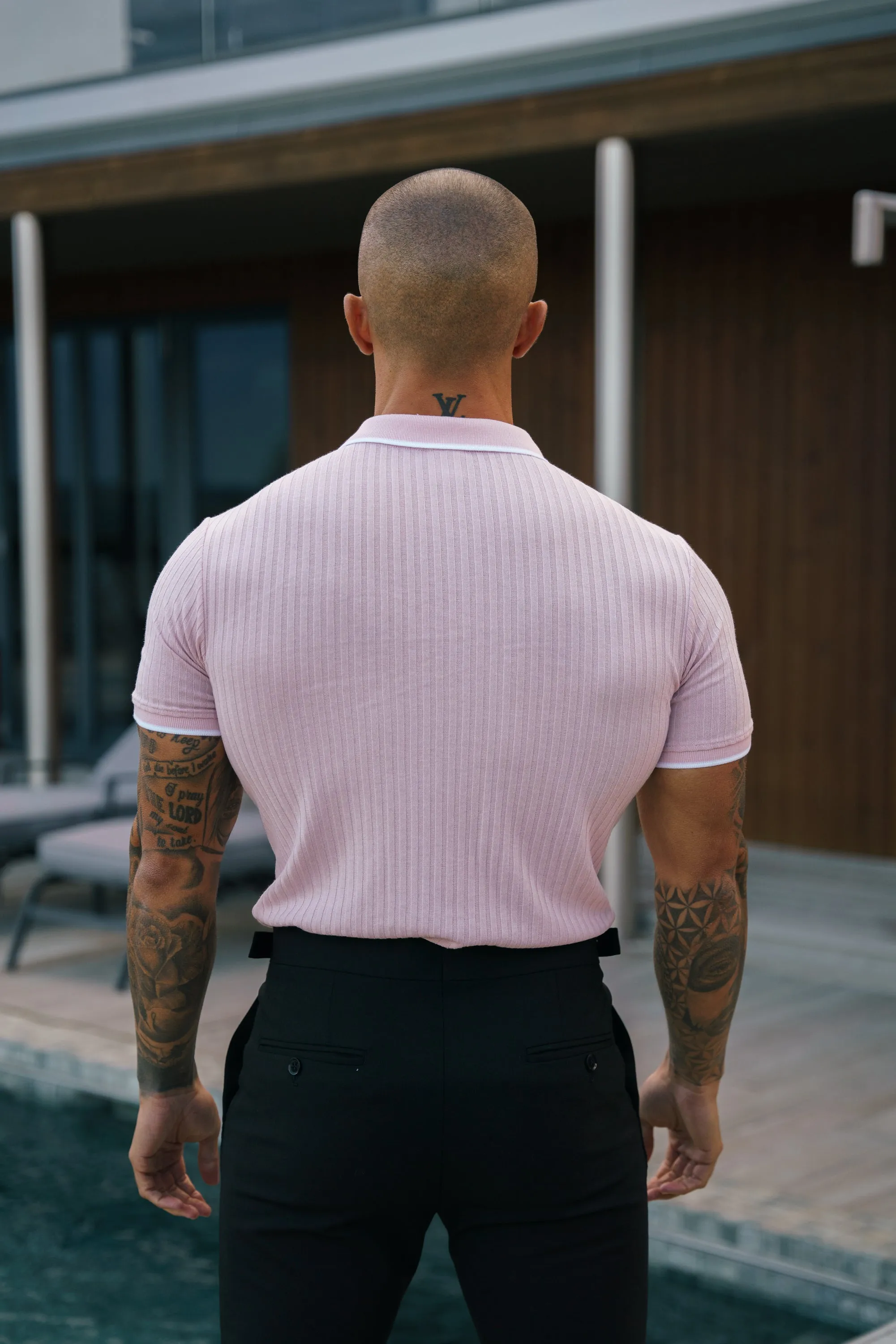 Classic Powder Pink Ribbed Zip Polo with Contrast Short Sleeve - FSH1105 sold by Father Sons product image thumbnail 4