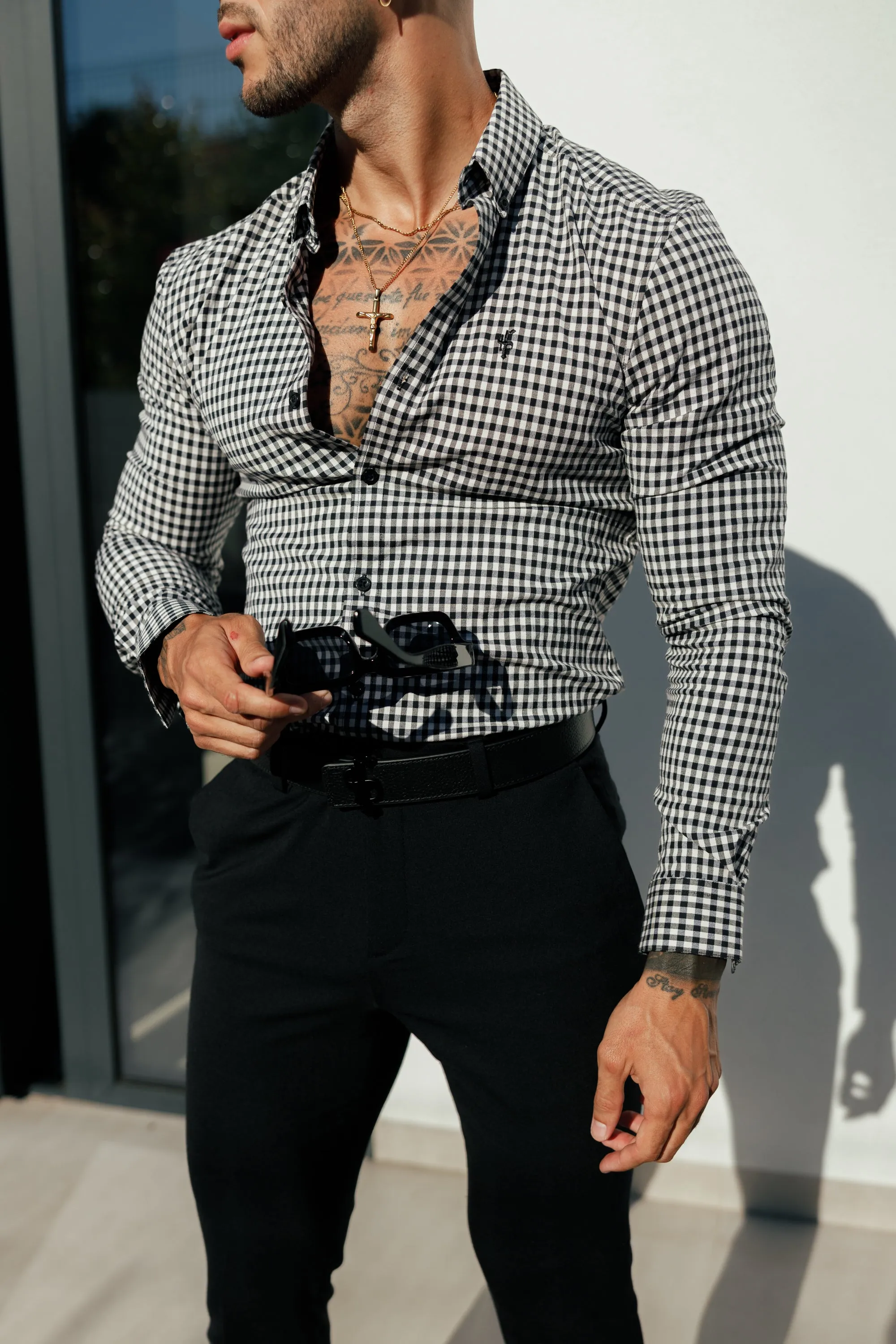 FS Super Slim Stretch White / Black Check Long Sleeve with Button Down Collar - FS1069 (PRE ORDER 17TH NOVEMBER) sold by Father Sons product image thumbnail 2