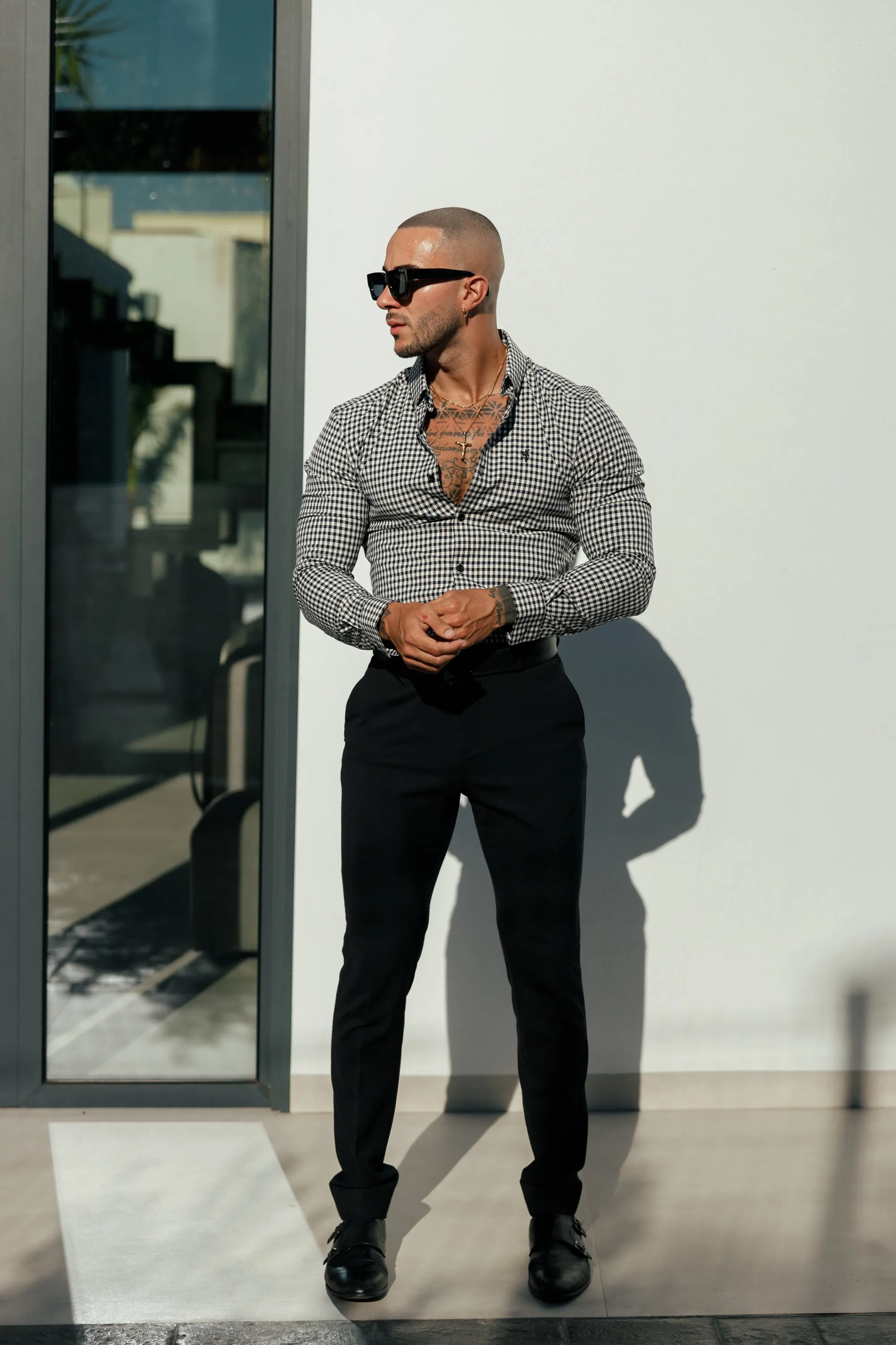 FS Super Slim Stretch White / Black Check Long Sleeve with Button Down Collar - FS1069 (PRE ORDER 17TH NOVEMBER) sold by Father Sons product image thumbnail 5