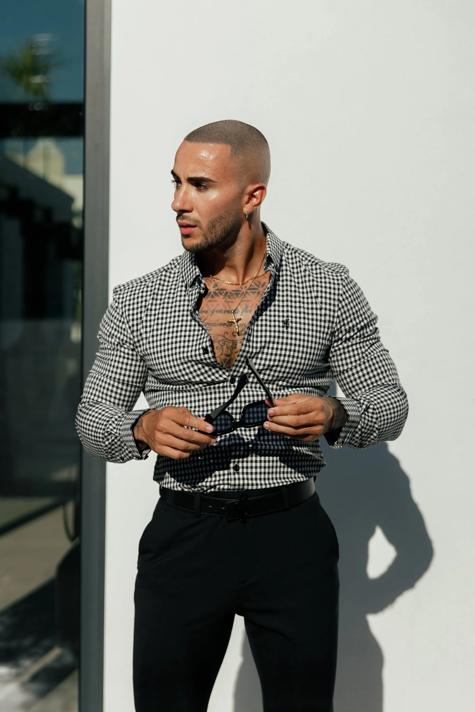 FS Super Slim Stretch White / Black Check Long Sleeve with Button Down Collar - FS1069 (PRE ORDER 17TH NOVEMBER) sold by Father Sons product image thumbnail 3