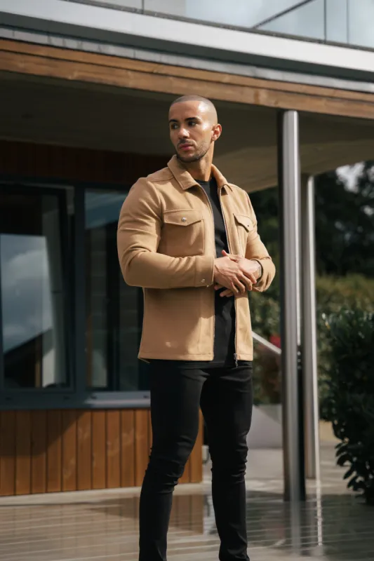 FS Brushed Zipped Plain Jacket Taupe - FSN174 [Gold Zips/Gold Buttons] sold by Father Sons