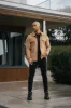 FS Brushed Zipped Plain Jacket Taupe - FSN174 [Gold Zips/Gold Buttons] sold by Father Sons