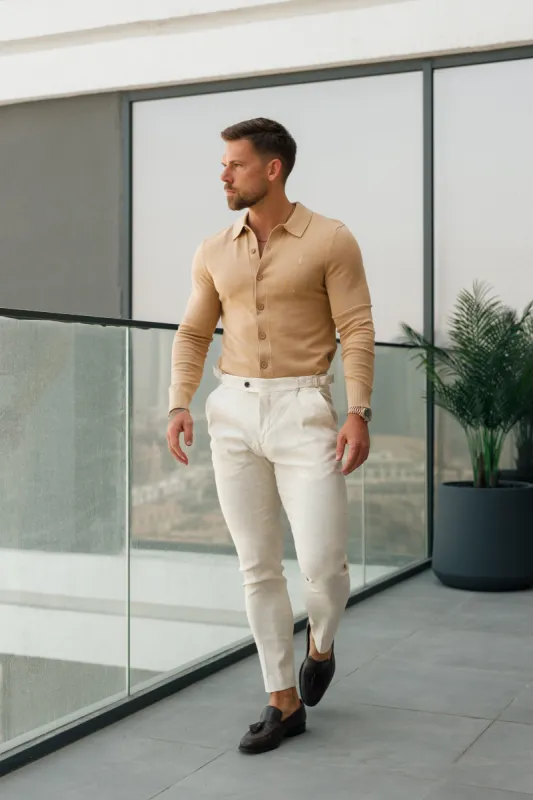 FatherSons Slim Formal Cream Linen Trousers With Side Adjusters - FST020 sold by Father Sons