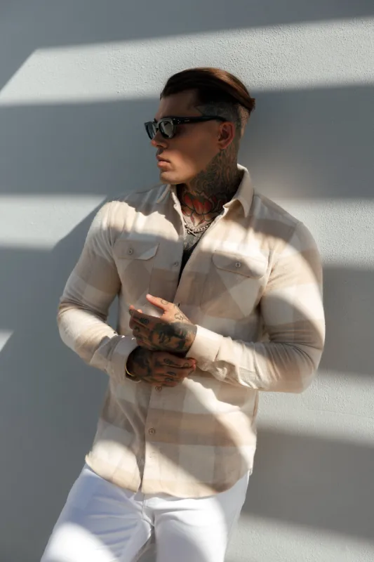 FS Beige Check Shacket With Double Pockets - FS1074 sold by Father Sons