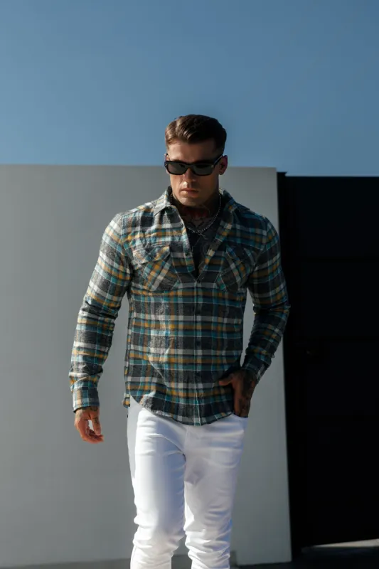 FS Aqua / Yellow Check Shacket With Double Pockets - FS1073 sold by Father Sons
