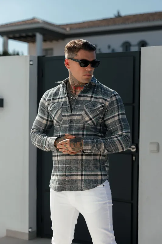 FS Sage / Grey Check Shacket With Double Pockets - FS1075 sold by Father Sons