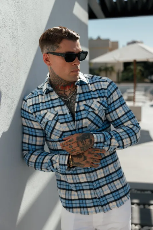 FS Light Blue Check Shacket With Double Pockets - FS1072 sold by Father Sons
