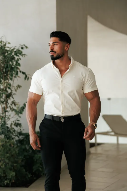 Super Slim Cream SS With Button Down Collar Short Sleeve - FS1099 sold by Father Sons