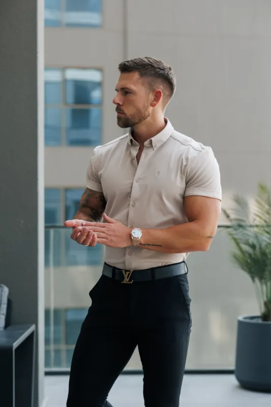 FS Super Slim Stretch Beige Short Sleeve with Button Down Collar - FS1098 sold by Father Sons