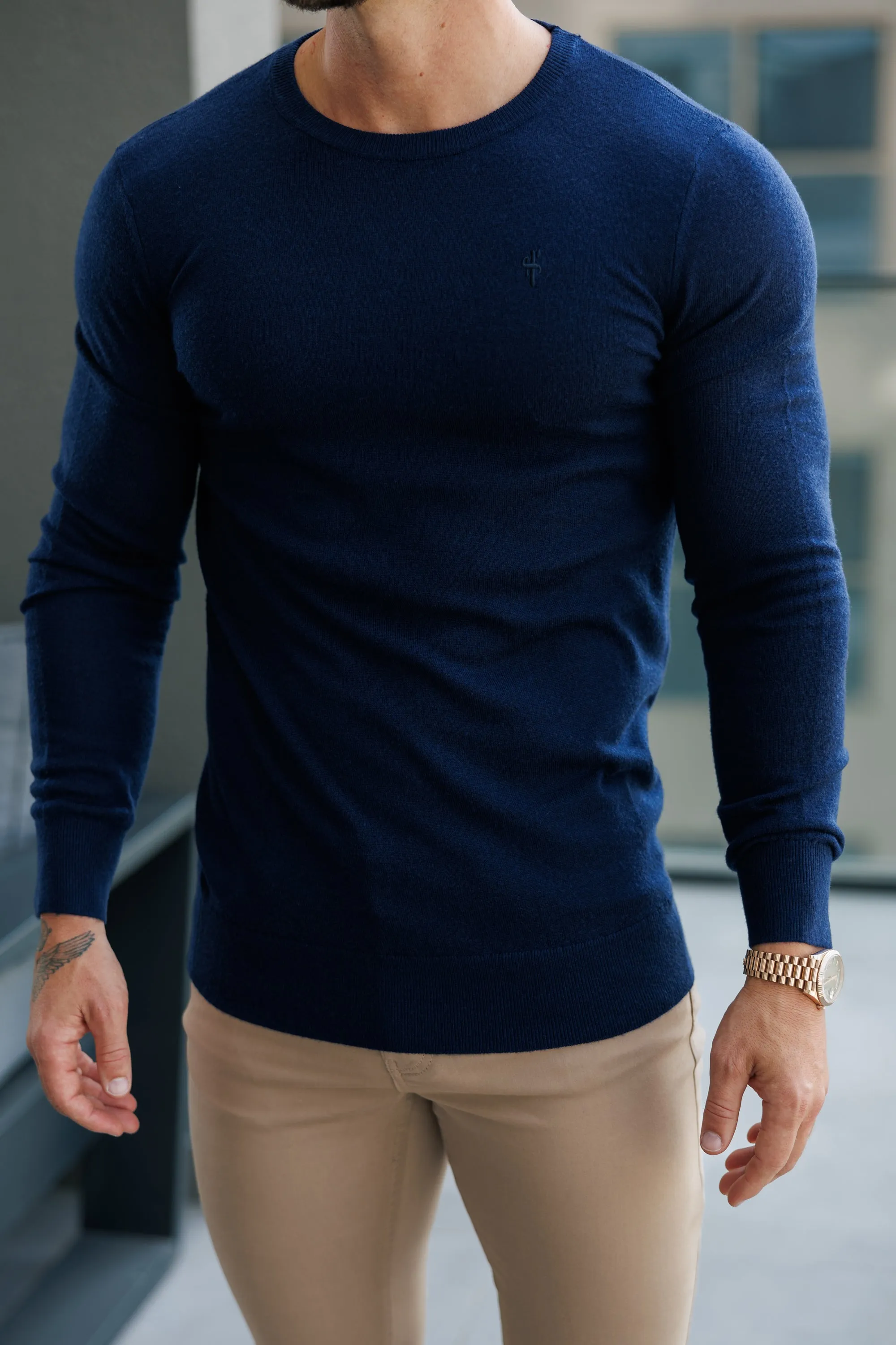 Father Sons Classic Navy Roll Neck Merino Wool Knitted Sweater With FS Embroidery - FSN011 sold by Father Sons product image thumbnail 2