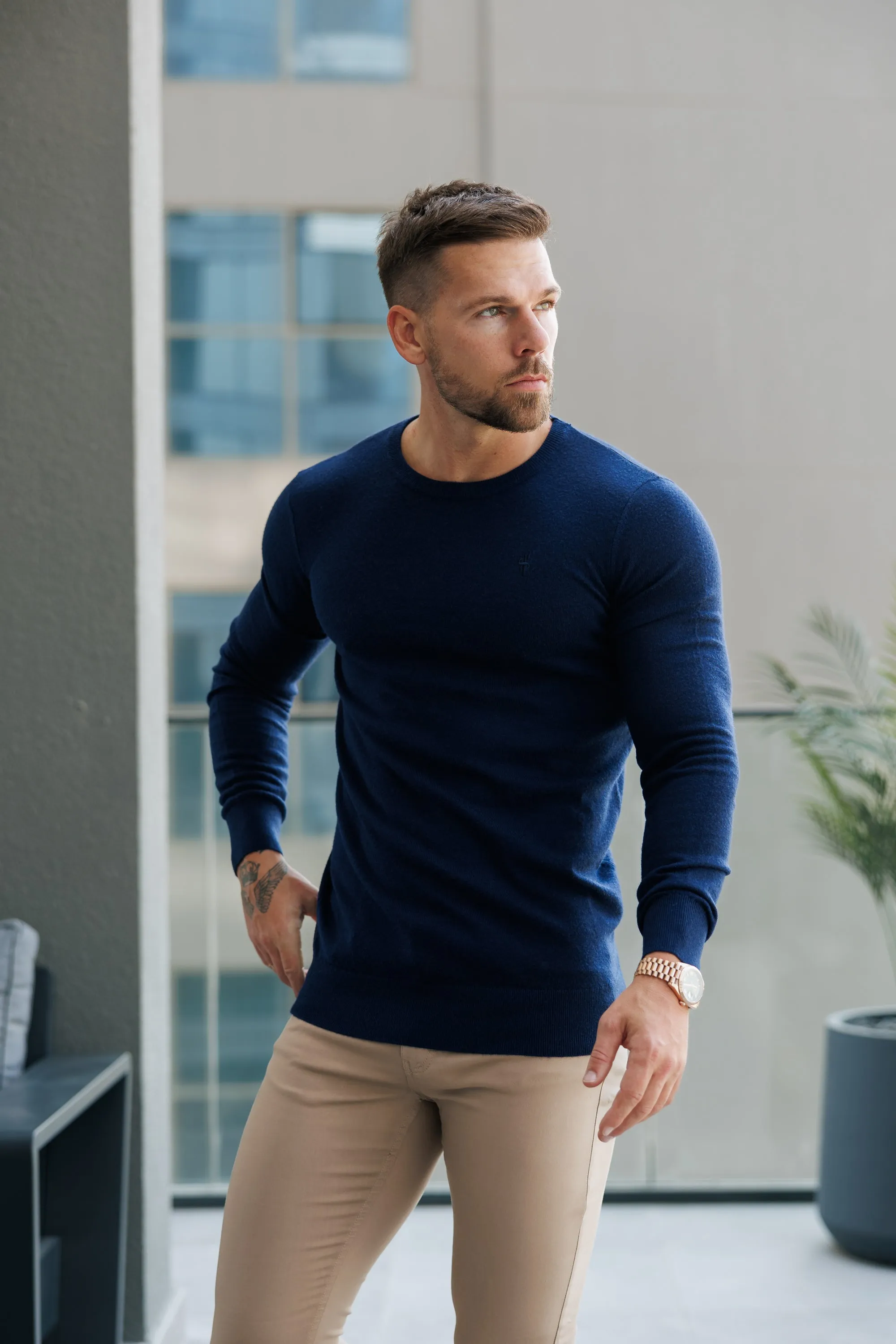 Father Sons Classic Navy Roll Neck Merino Wool Knitted Sweater With FS Embroidery - FSN011 sold by Father Sons