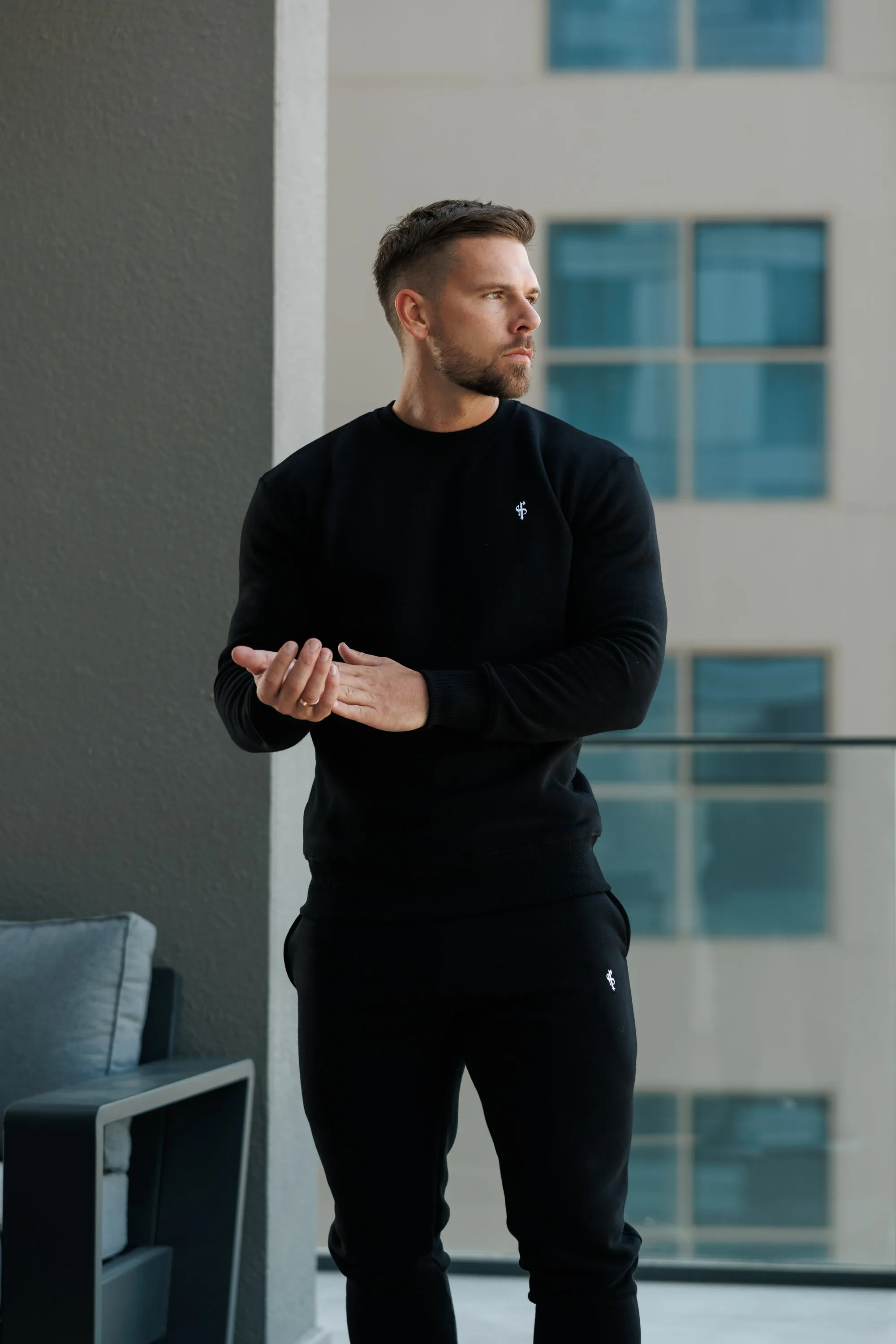 FS Plain Black Crew Sweater With FS Branding - FSH1183 sold by Father Sons product image thumbnail 2