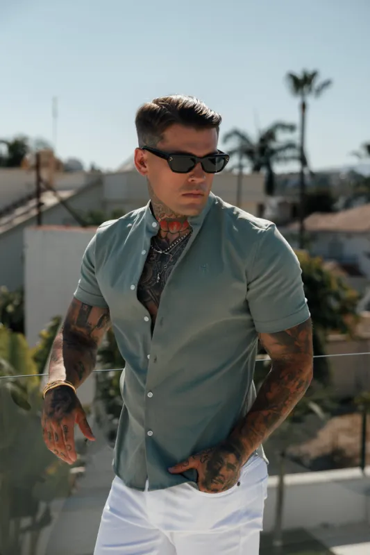 Father Sons Classic Stretch Khaki / Sage with Grandad Collar SS - FS1079 sold by Father Sons