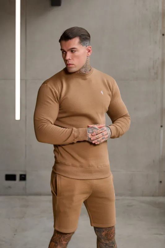 FS Plain Taupe Crew Sweater With FS Branding - FSH1185 sold by Father Sons