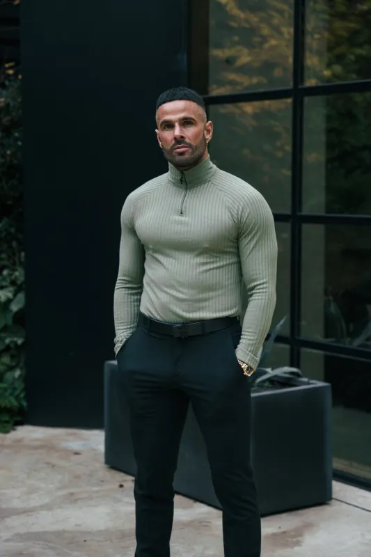FS Classic Olive Ribbed Zip Funnel Neck Raglan Long Sleeve Crew - FSH1297 sold by Father Sons