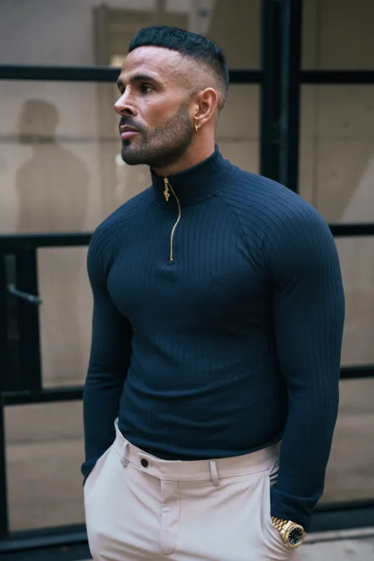 FS Classic Navy Ribbed Zip Funnel Neck Raglan Long Sleeve Crew - FSH1296 sold by Father Sons