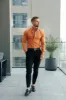 FS Super Slim Stretch Orange Denim Long Sleeve with Button Down Collar - FS1136 sold by Father Sons