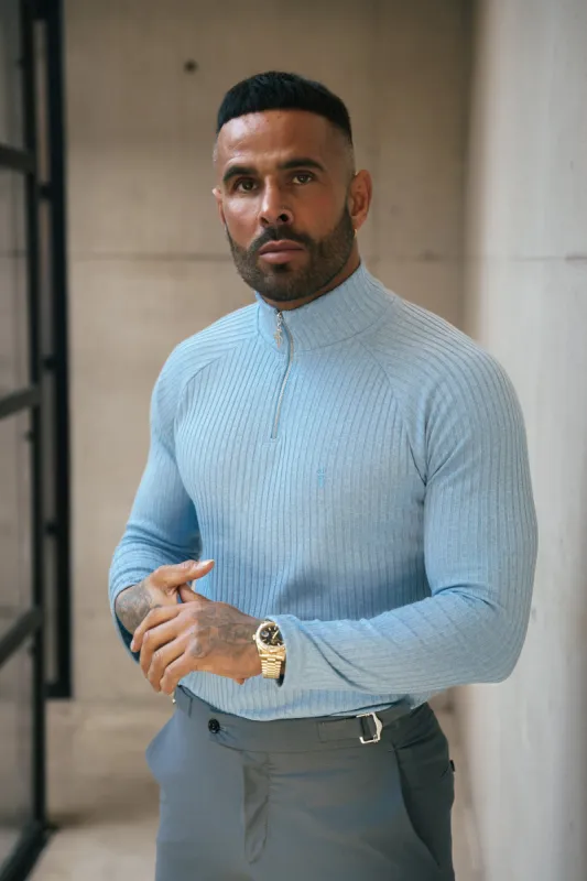 FS Classic Light Blue Ribbed Zip Funnel Neck Raglan Long Sleeve Crew - FSH1298 sold by Father Sons
