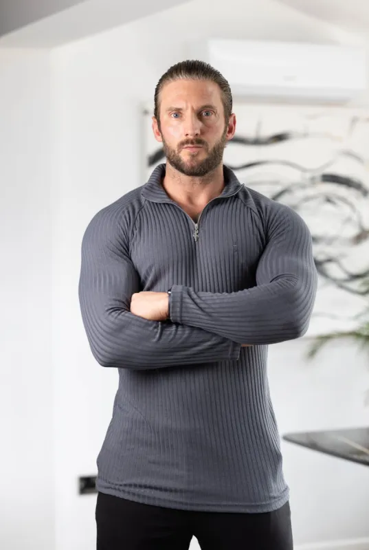 FS Classic Charcoal Ribbed Zip Funnel Neck Raglan Long Sleeve Crew - FSH1295 sold by Father Sons