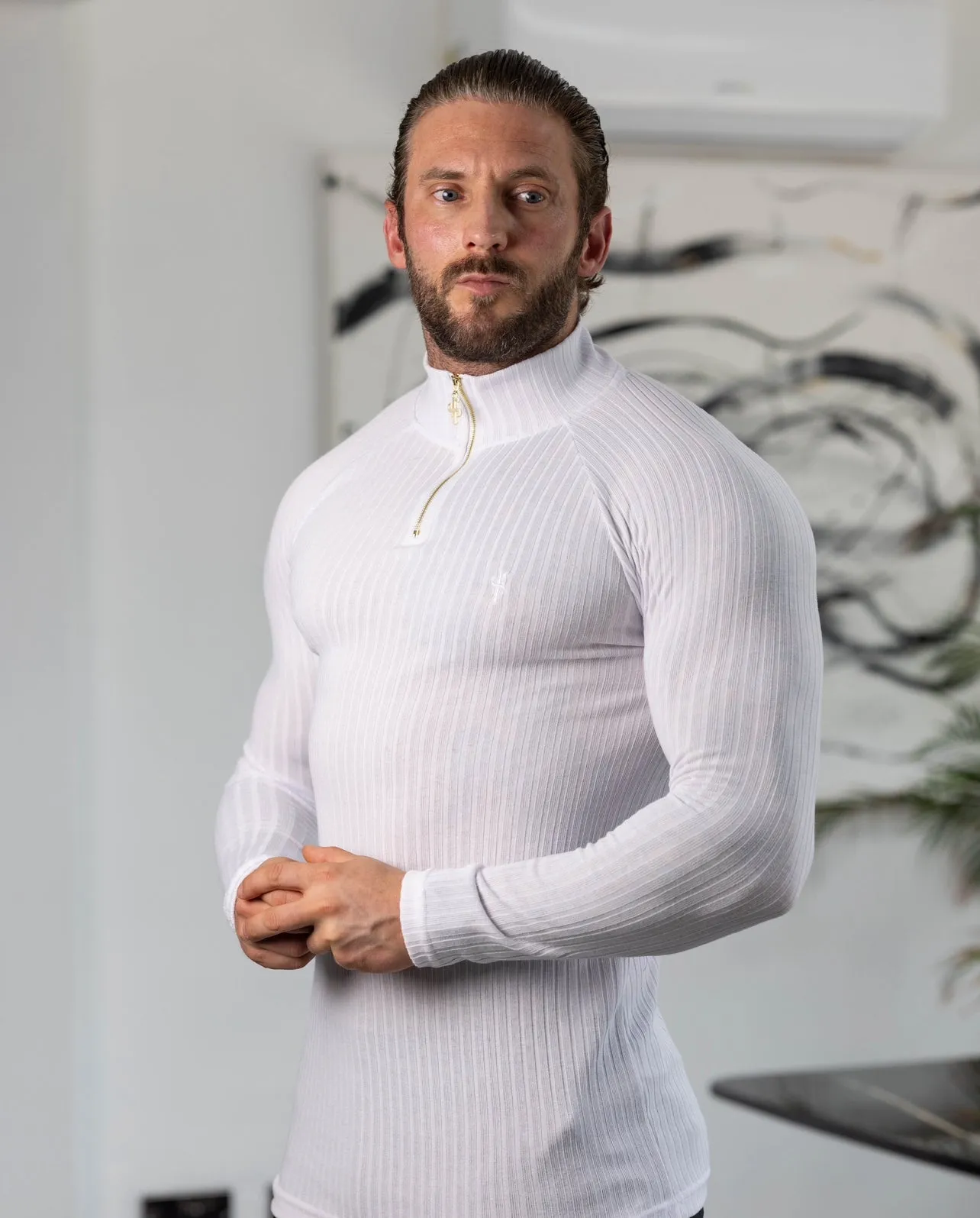 FS Classic White Ribbed Zip Funnel Neck Raglan Long Sleeve Crew - FSH1267 sold by Father Sons product image thumbnail 3