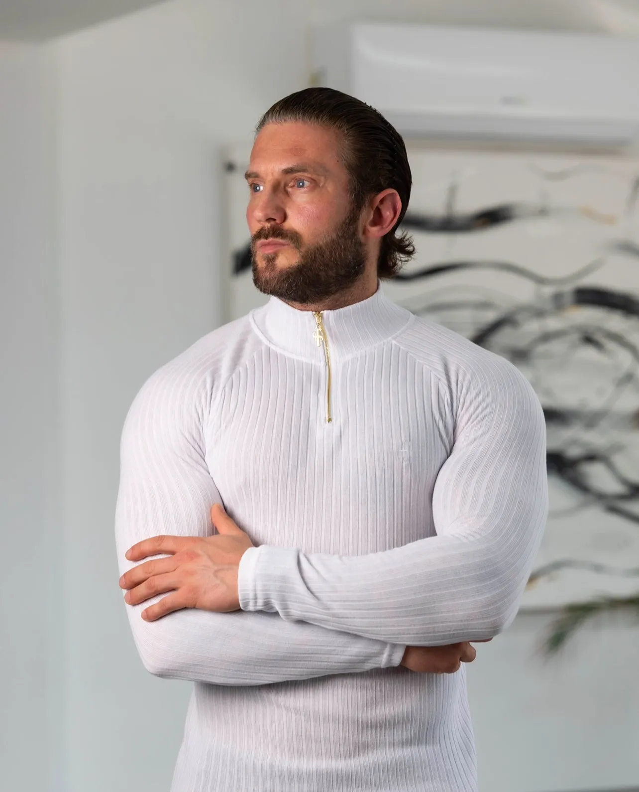 FS Classic White Ribbed Zip Funnel Neck Raglan Long Sleeve Crew - FSH1267 sold by Father Sons product image thumbnail 2