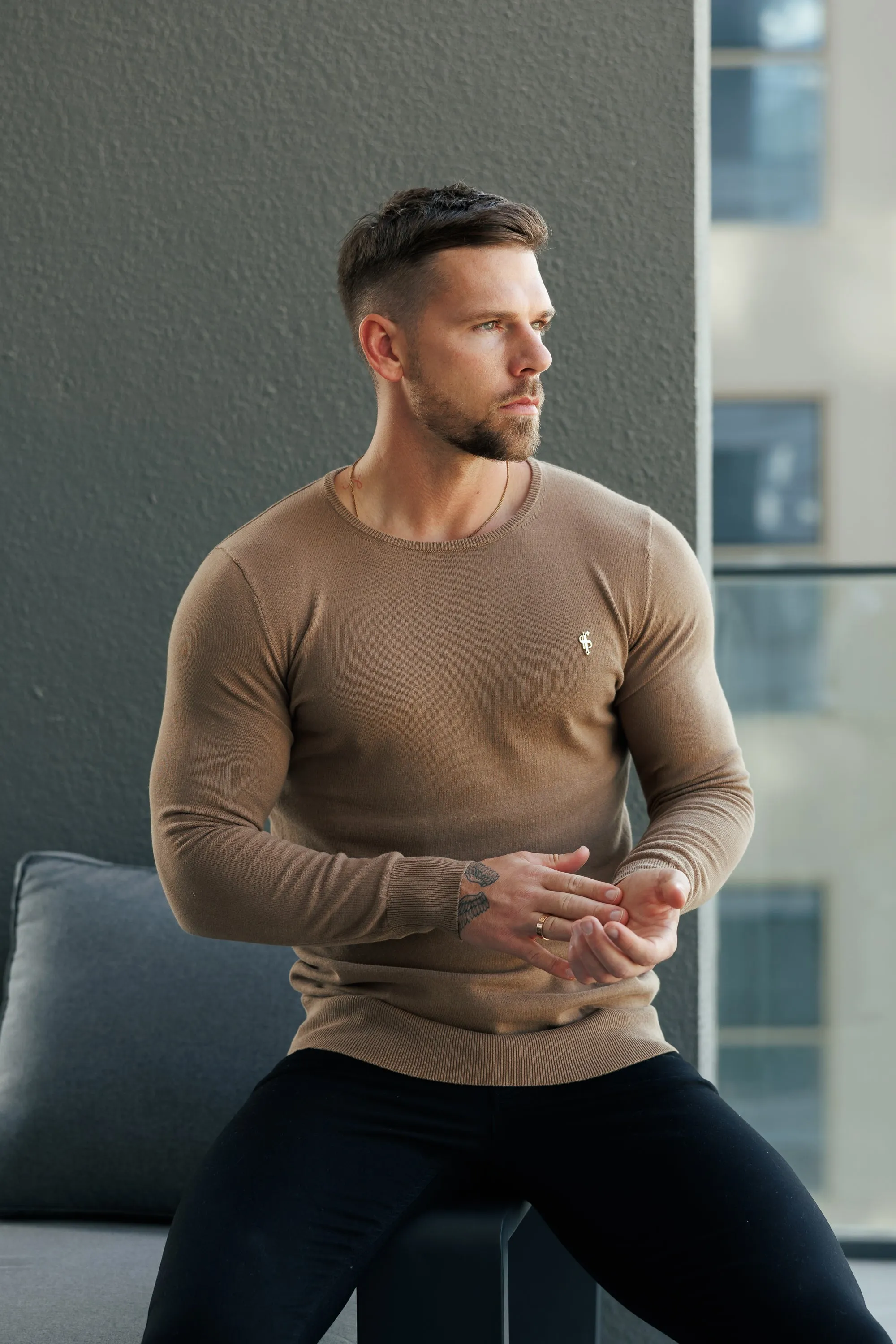 FS Camel Crew Neck Knitted Jumper With FS Branding - FSN200 sold by Father Sons product image thumbnail 5