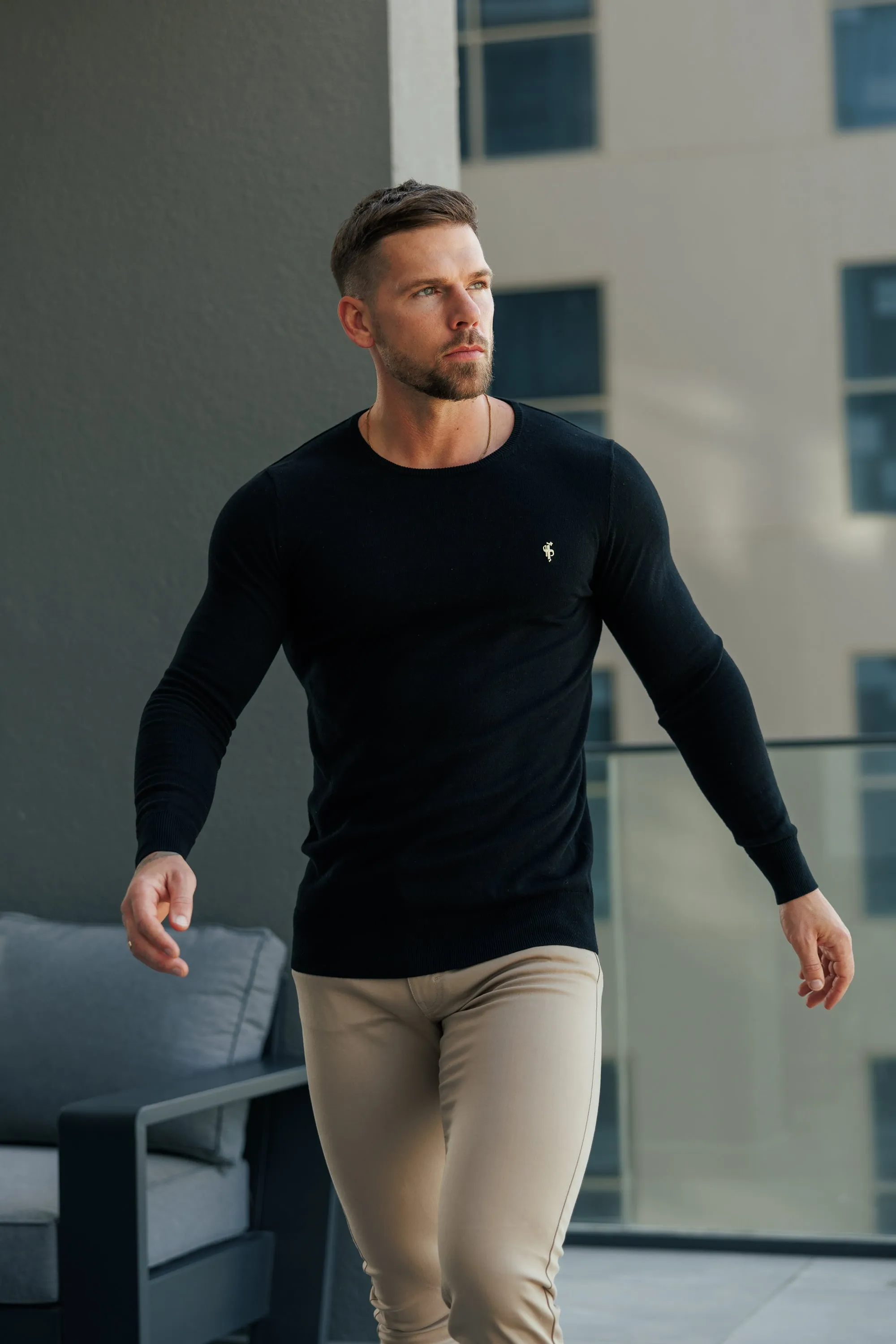 FS Black Crew Neck Knitted Jumper With FS Branding - FSN194 sold by Father Sons product image thumbnail 5