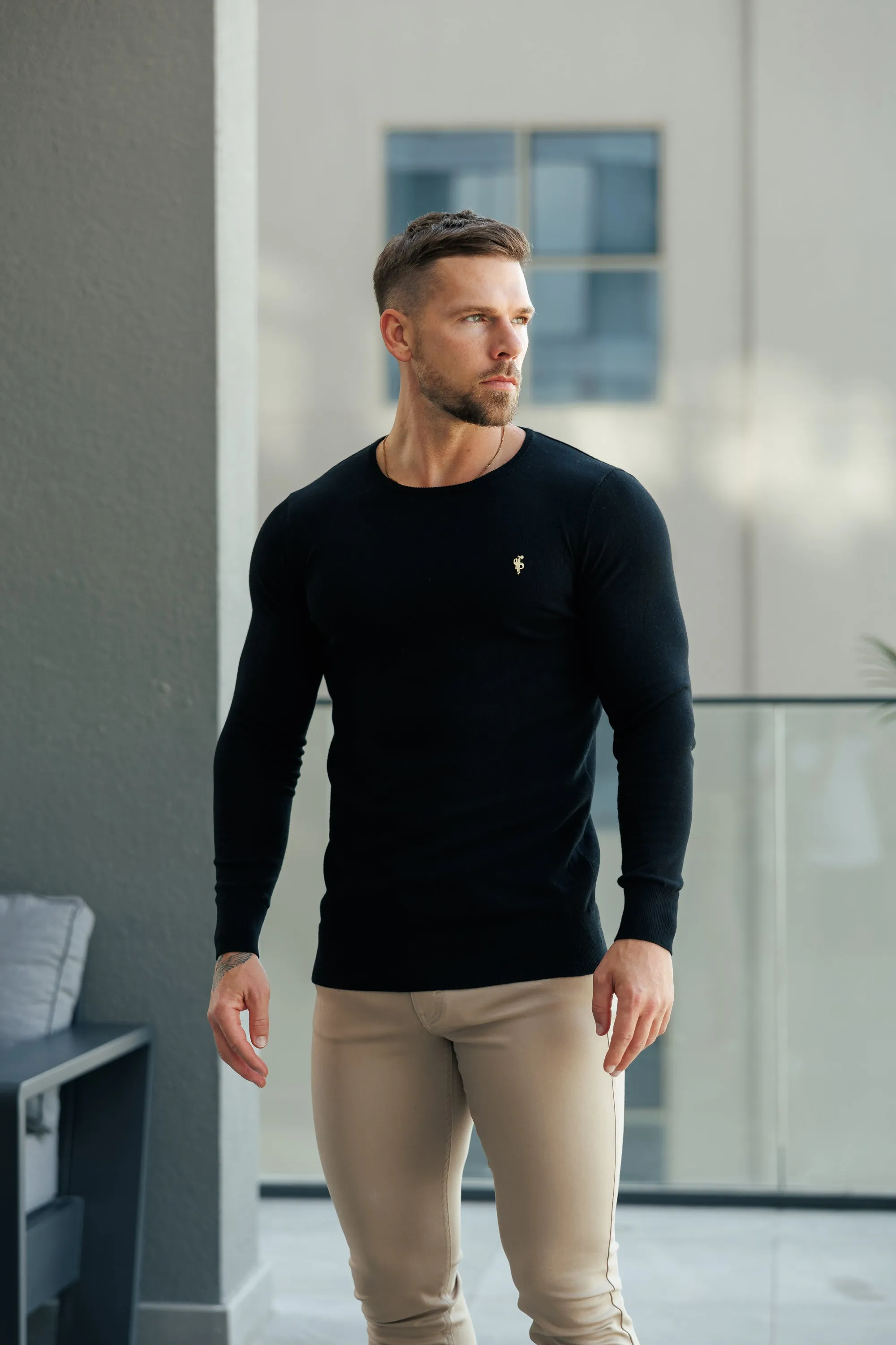 FS Black Crew Neck Knitted Jumper With FS Branding - FSN194 sold by Father Sons product image thumbnail 3