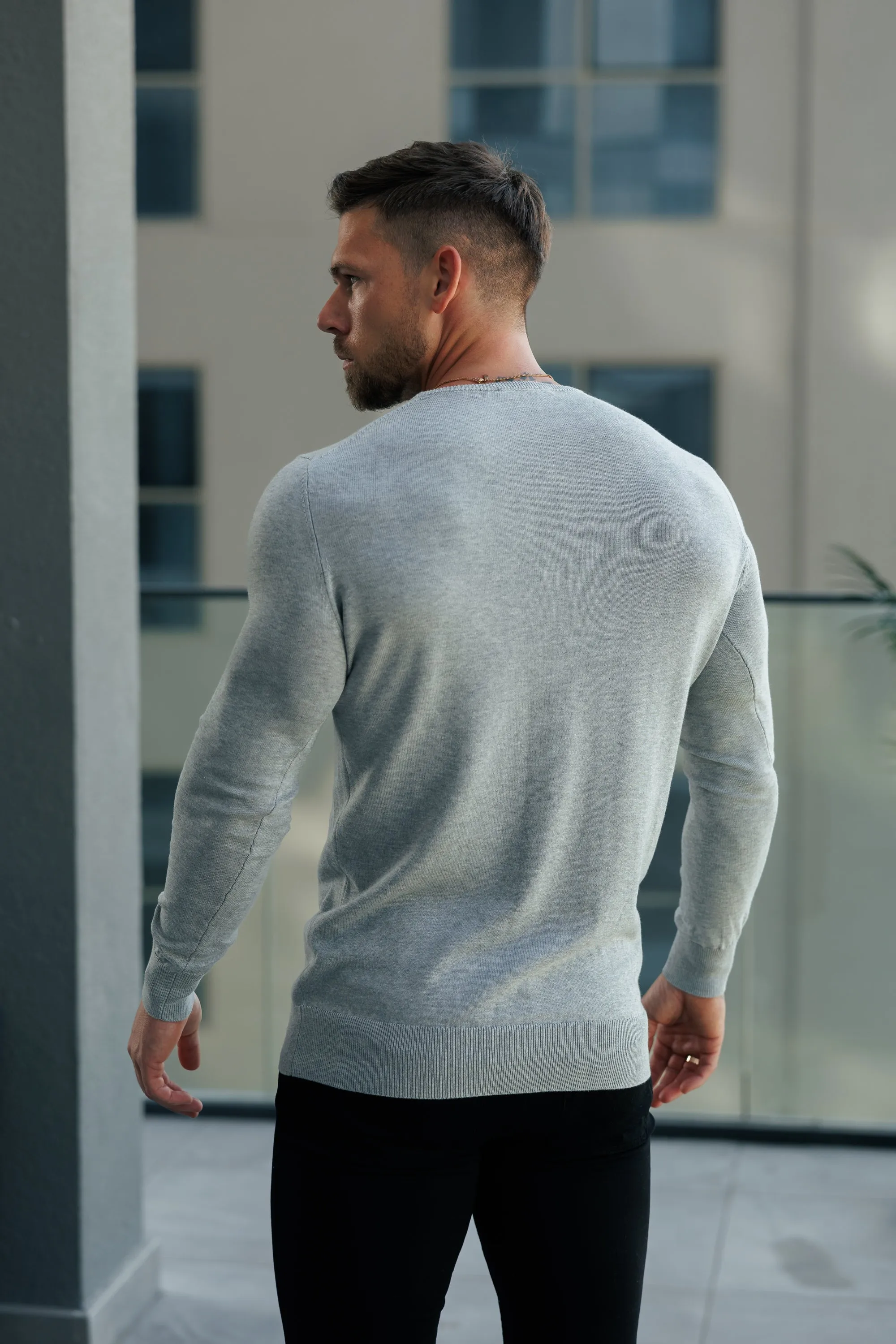 FS Light Grey Crew Neck Knitted Jumper With FS Branding - FSN199 sold by Father Sons product image thumbnail 5