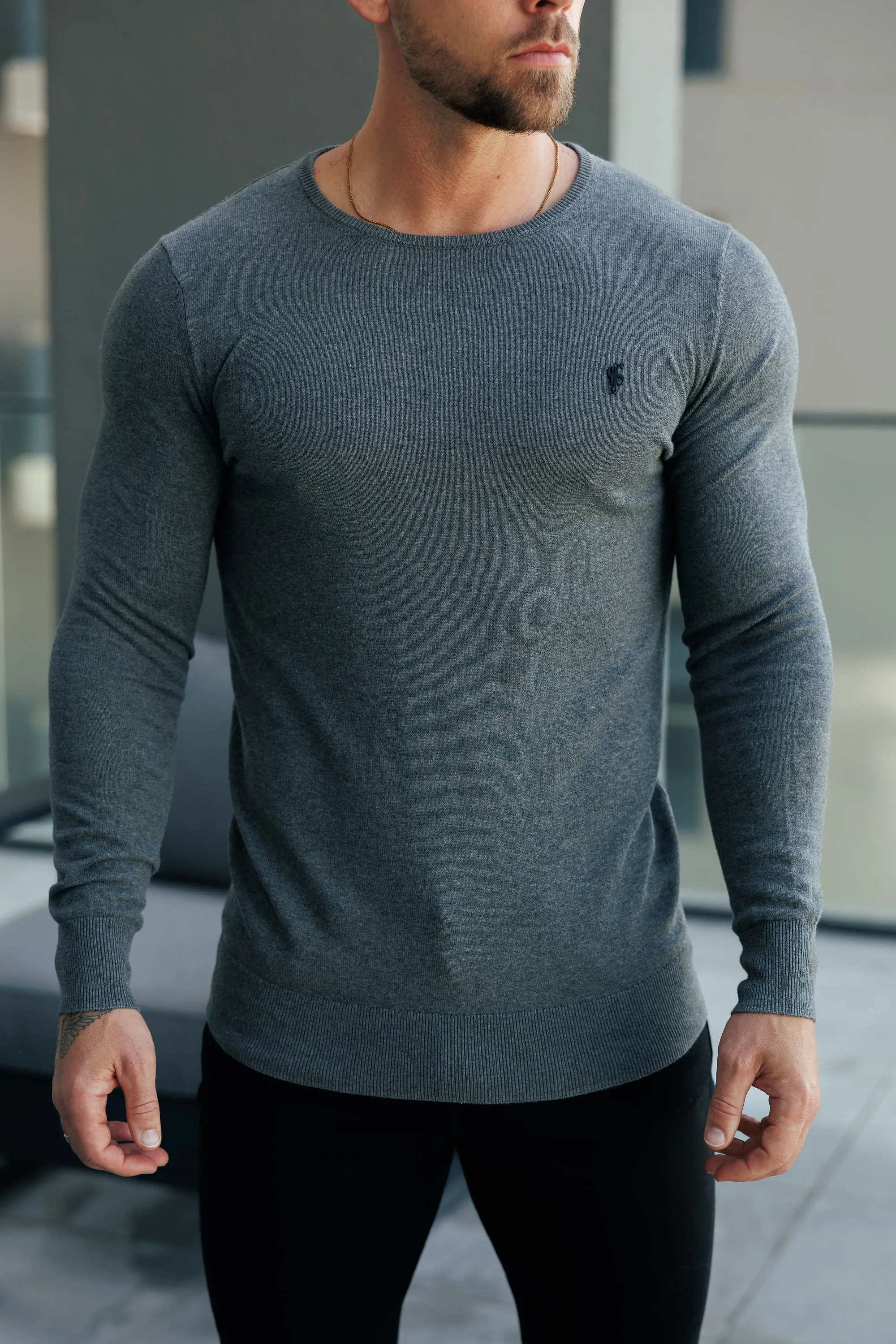 FS Charcoal Crew Neck Knitted Jumper With FS Branding - FSN198 sold by Father Sons product image thumbnail 3