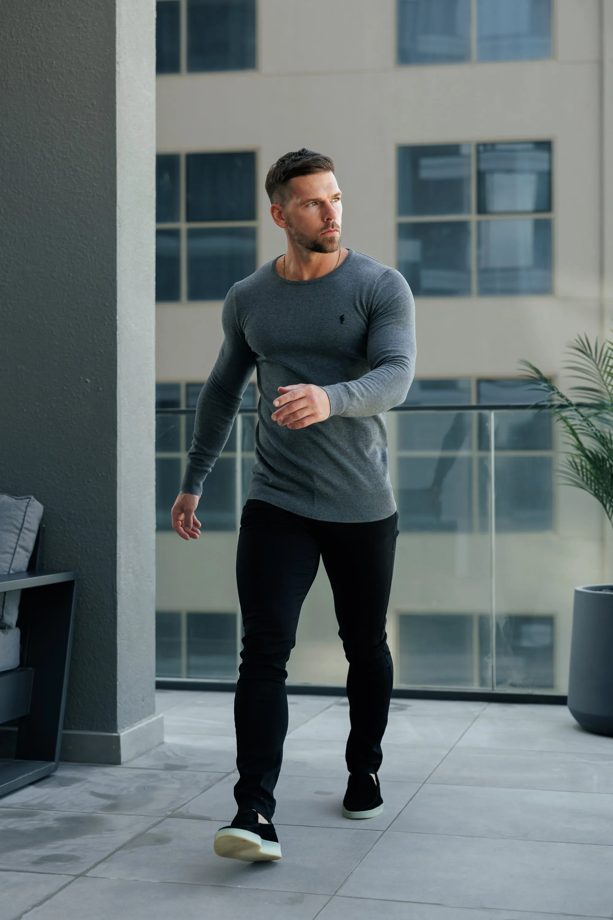 FS Charcoal Crew Neck Knitted Jumper With FS Branding - FSN198 sold by Father Sons product image thumbnail 5