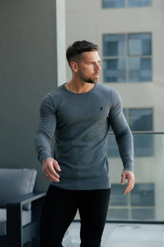 FS Charcoal Crew Neck Knitted Jumper With FS Branding -  FSN198 sold by Father Sons