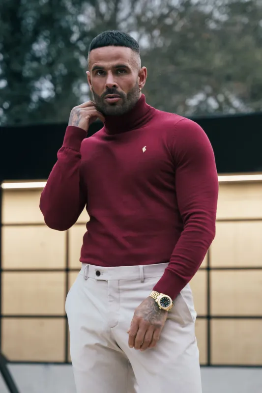 FS Brick Red Roll Neck Knitted Jumper With FS Branding -  FSN203 sold by Father Sons