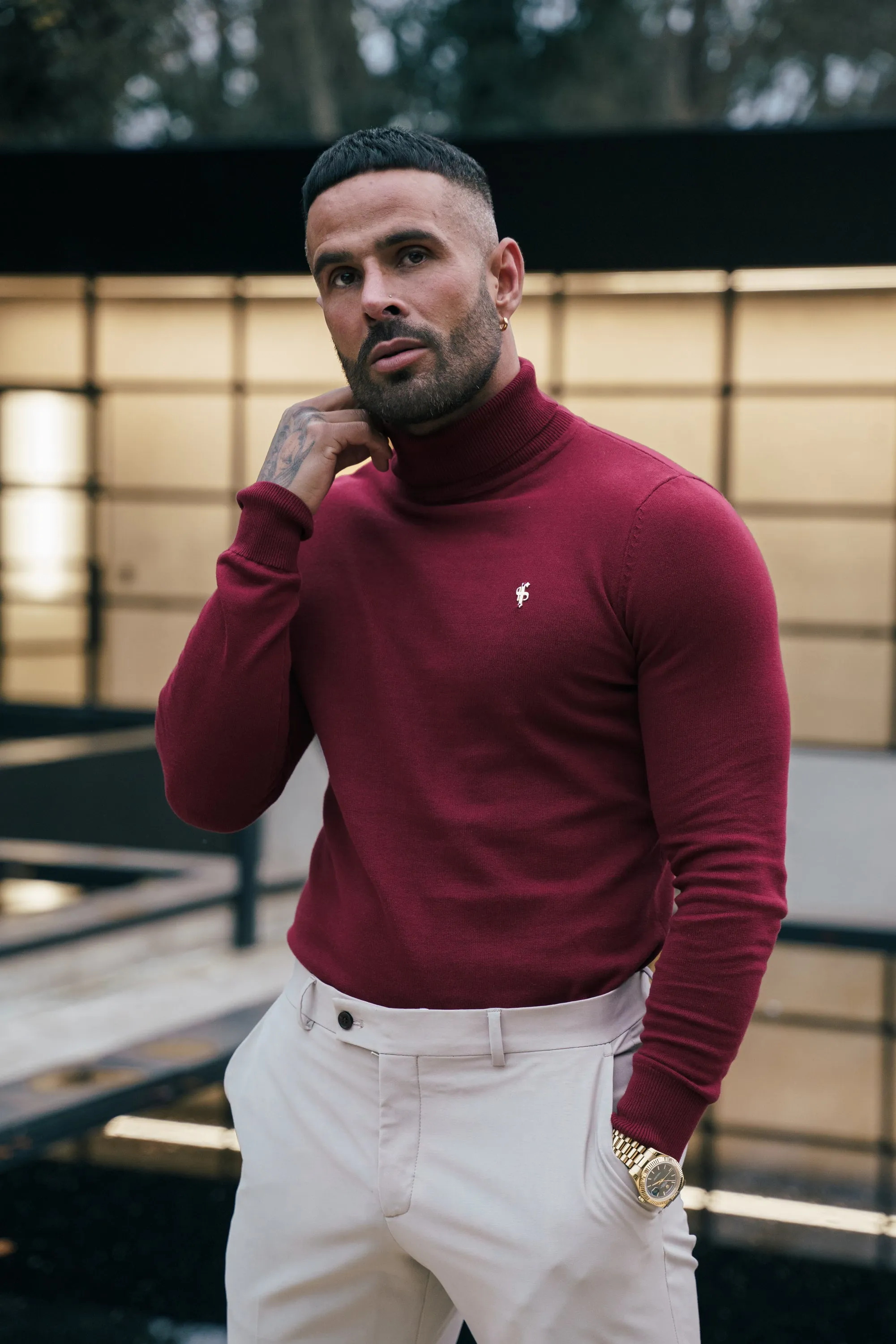 FS Brick Red Roll Neck Knitted Jumper With FS Branding - FSN203 sold by Father Sons product image thumbnail 3