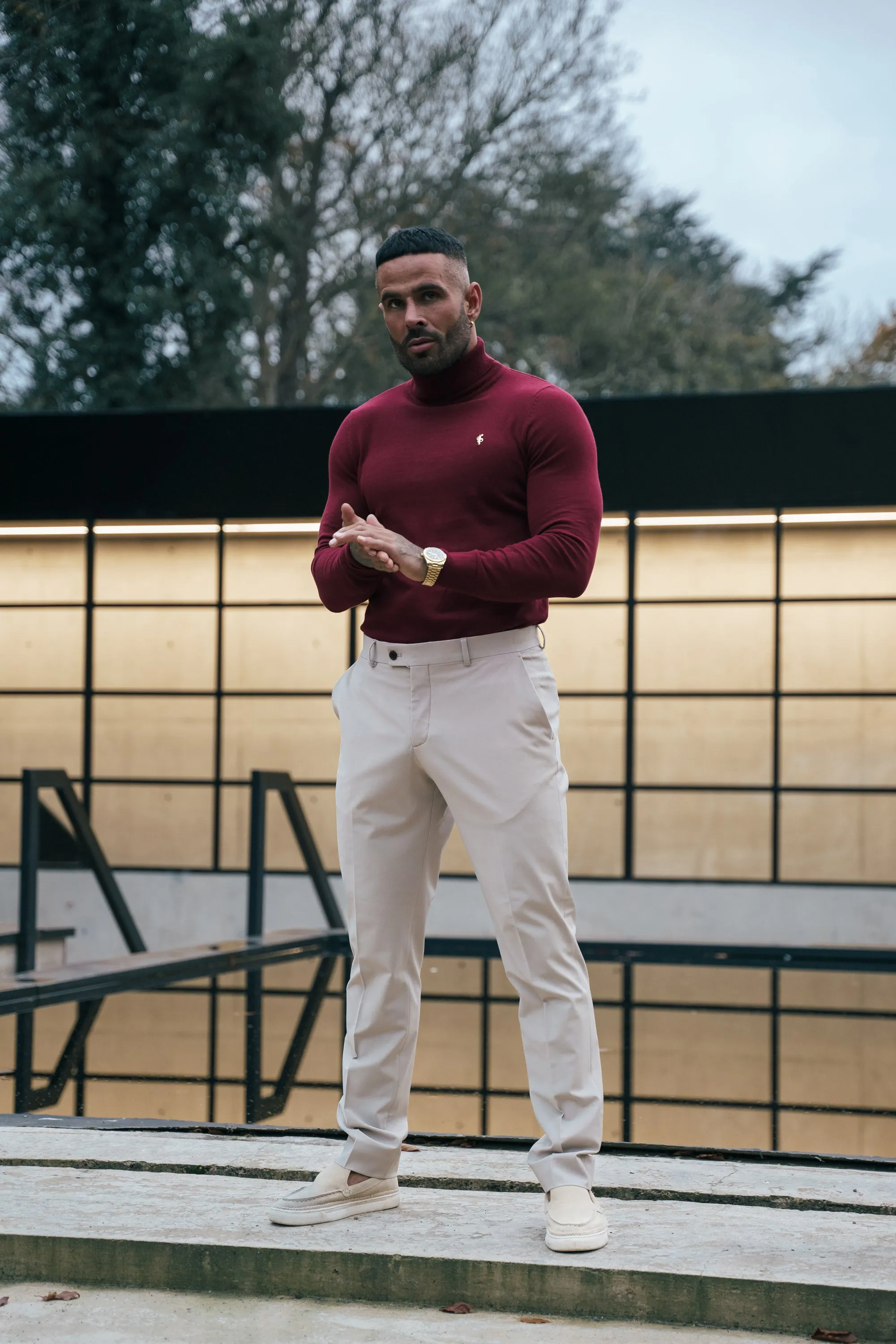 FS Brick Red Roll Neck Knitted Jumper With FS Branding - FSN203 sold by Father Sons product image thumbnail 4