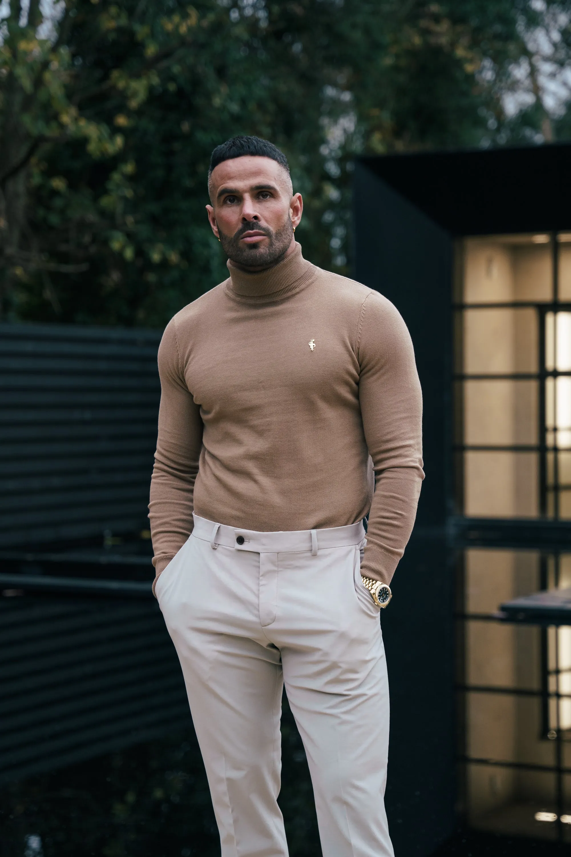 FS Camel Roll Neck Knitted Jumper With FS Branding - FSN202 sold by Father Sons product image thumbnail 4