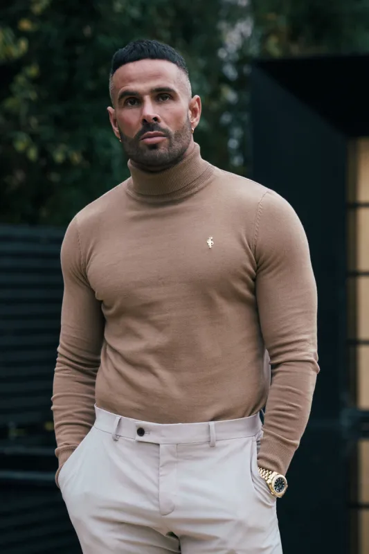FS Camel Roll Neck Knitted Jumper With FS Branding -  FSN202 sold by Father Sons